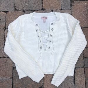 FOREVER 21 LACE UP SWEATER